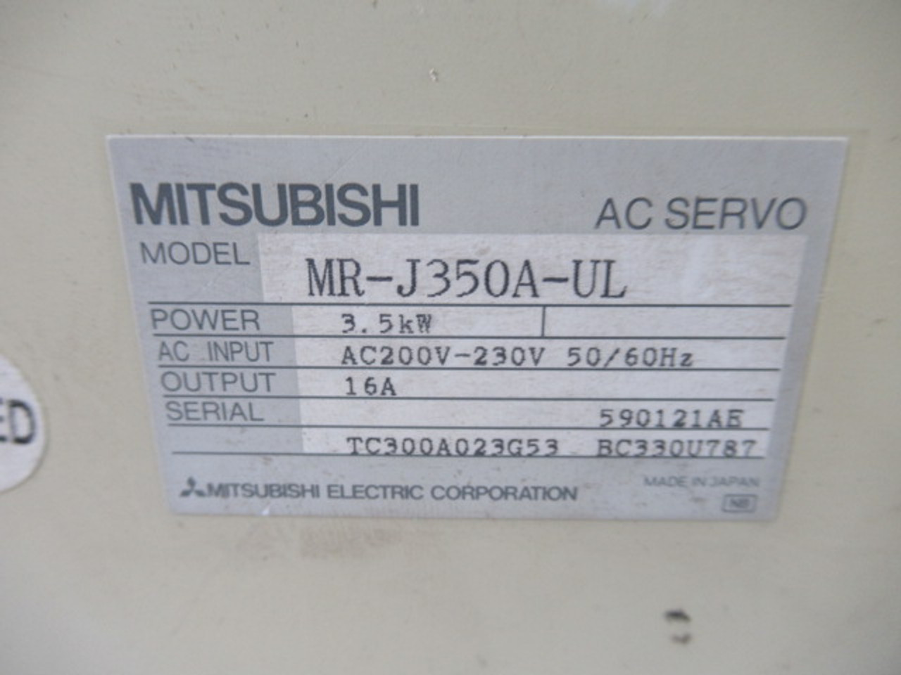 Mitsubishi MR-J350A-UL AC Servo Drive 3.5kW 200-230VAC 50/60Hz